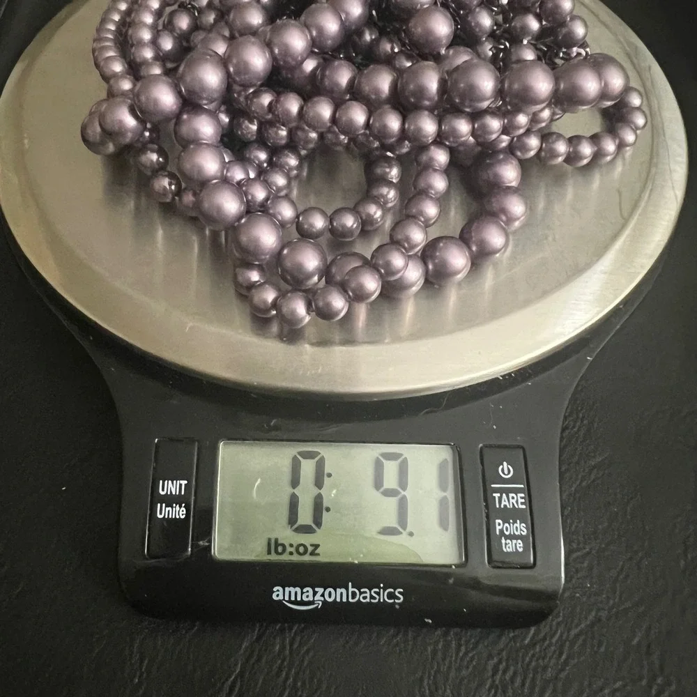 Lia Sophia Multi Strand Purple Glass Pearl Necklace Gunmetal Chain 15-18